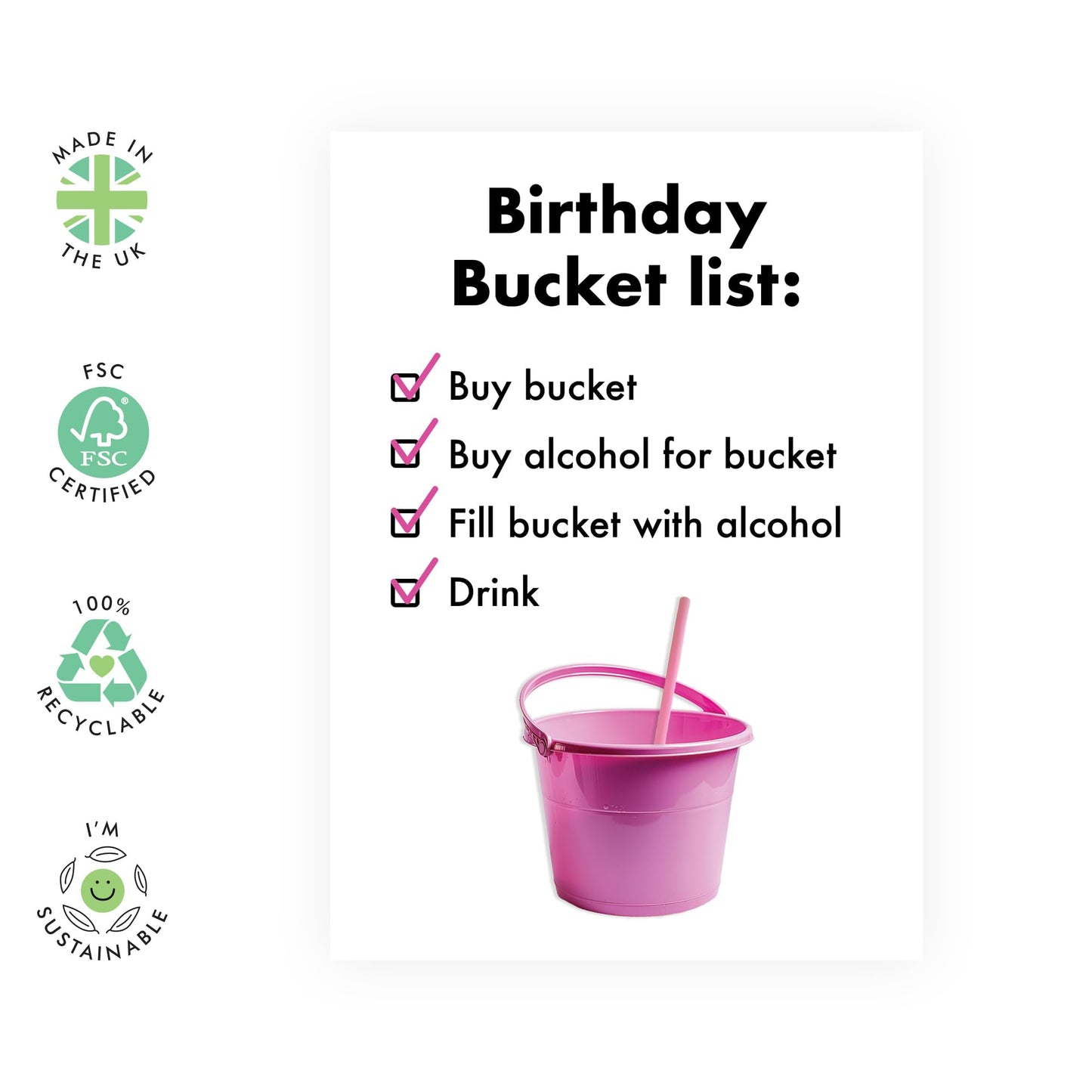 Hilarious Birthday Card - 'Bucket List' - Jokes for BFFs, Friends, Coworkers, Buddies, Mate, - Ways to Celebrate - Comes with Fun Stickers