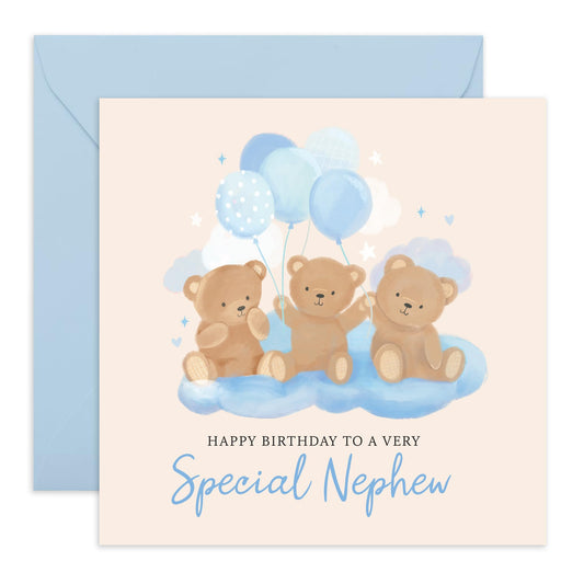 Baby Boy Birthday Card - 'Teddy Nephew Birthday' - Gifts for Babies, Kids, Children, Toodler and Parents - Toddlerhood - Comes with Fun Stickers