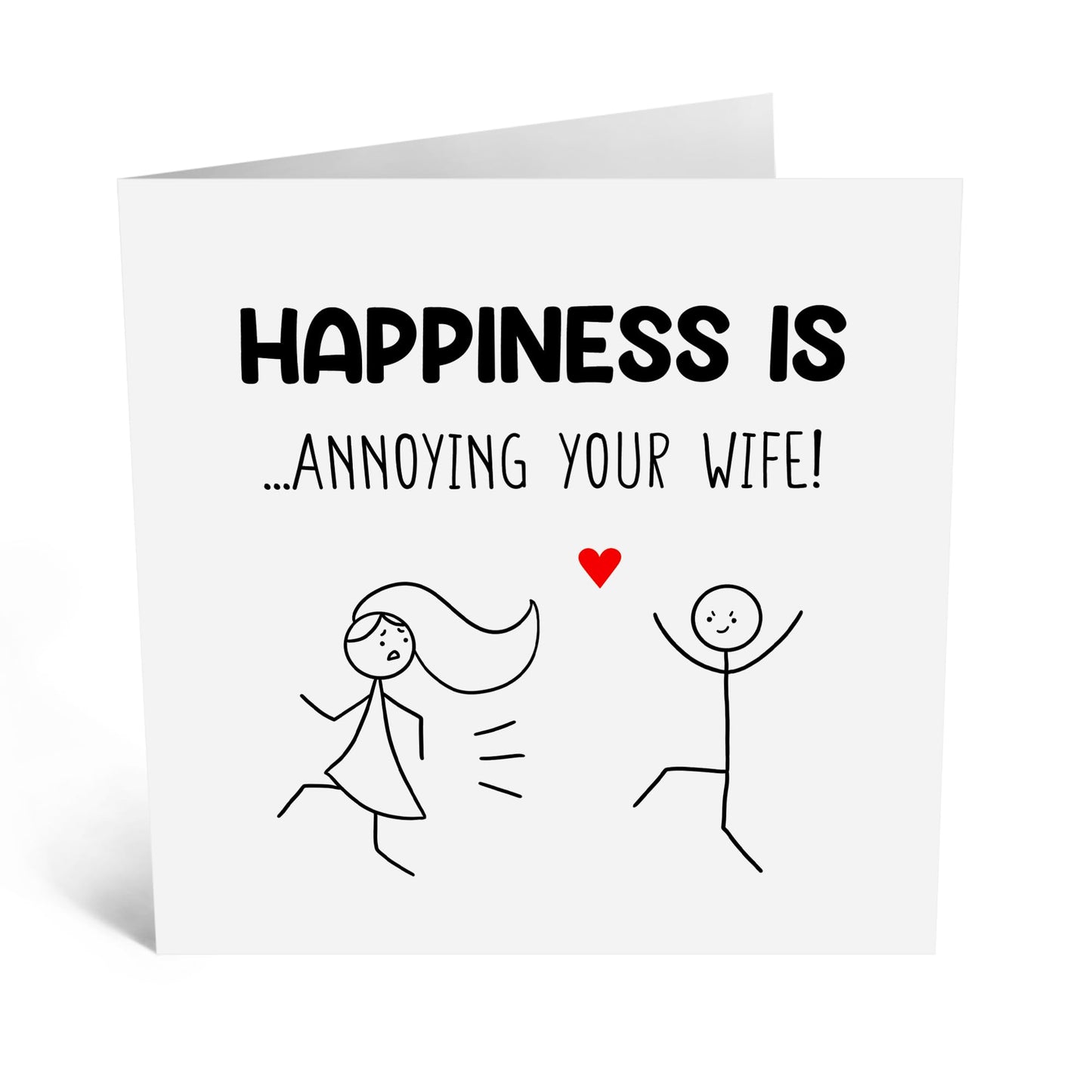 Funny Greeting Card - 'HAPPINESS IS ANNOYING WIFE' - Perfect for Celebrating Your Playful and Loving Marriage - Ideal for Adding Humor & Warmth to Her Special Day - Comes With Stickers By Central 23