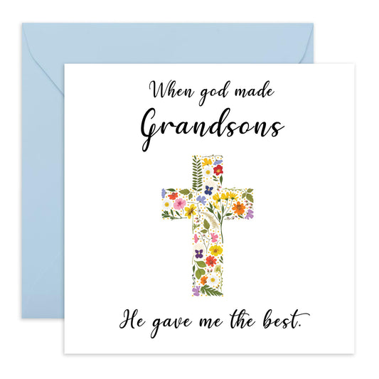 Grandson Birthday Card - First Holy Communion Cards - Baptism Cards For Boys - Easter Card For Grand Son - Christian Cards - Thinking Of You Card - Comes With Cute Stickers By Central 23