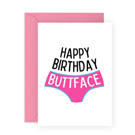 Humorous Birthday Card - 'HAPPY BIRTHDAY BUTTFACE' - Perfect for Adding a Lighthearted Touch to the Celebration - Ideal for Friends with a Great Sense of Humor - Comes With Stickers By Central 23