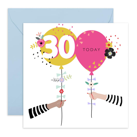30th Birthday Card For Women - 30th Pink Balloon - Wife Mum Mummy - Gift From Husband Daughter Niece - Happy Thirtieth Birthday Greeting Card - Bday Card - Comes With Stickers By Central 23