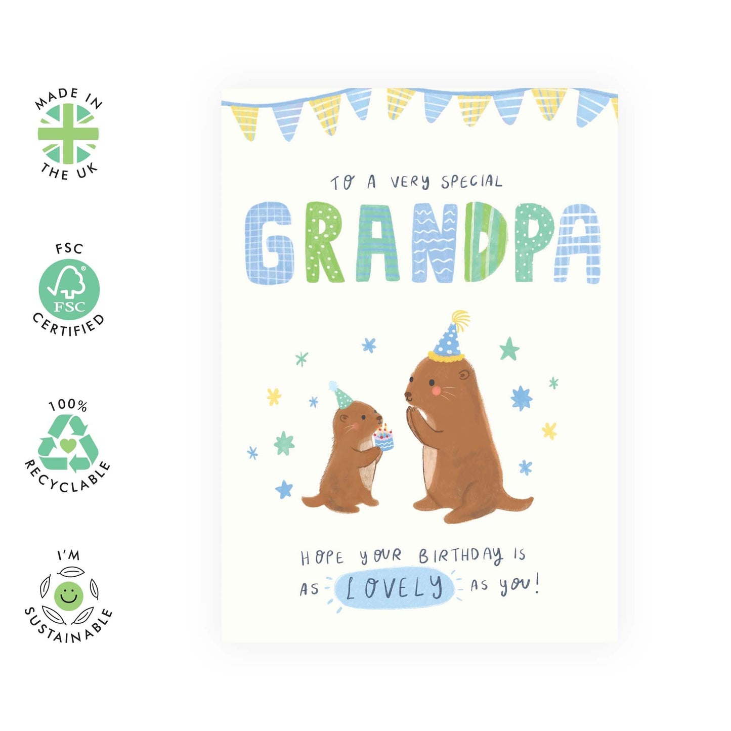 Grandpa Birthday Cards - To A Very Special Grandpa - Otter Birthday Card For Him - Sweet Birthday Greeting Cards For Grandad Grandfather - Comes With Stickers - By Central 23