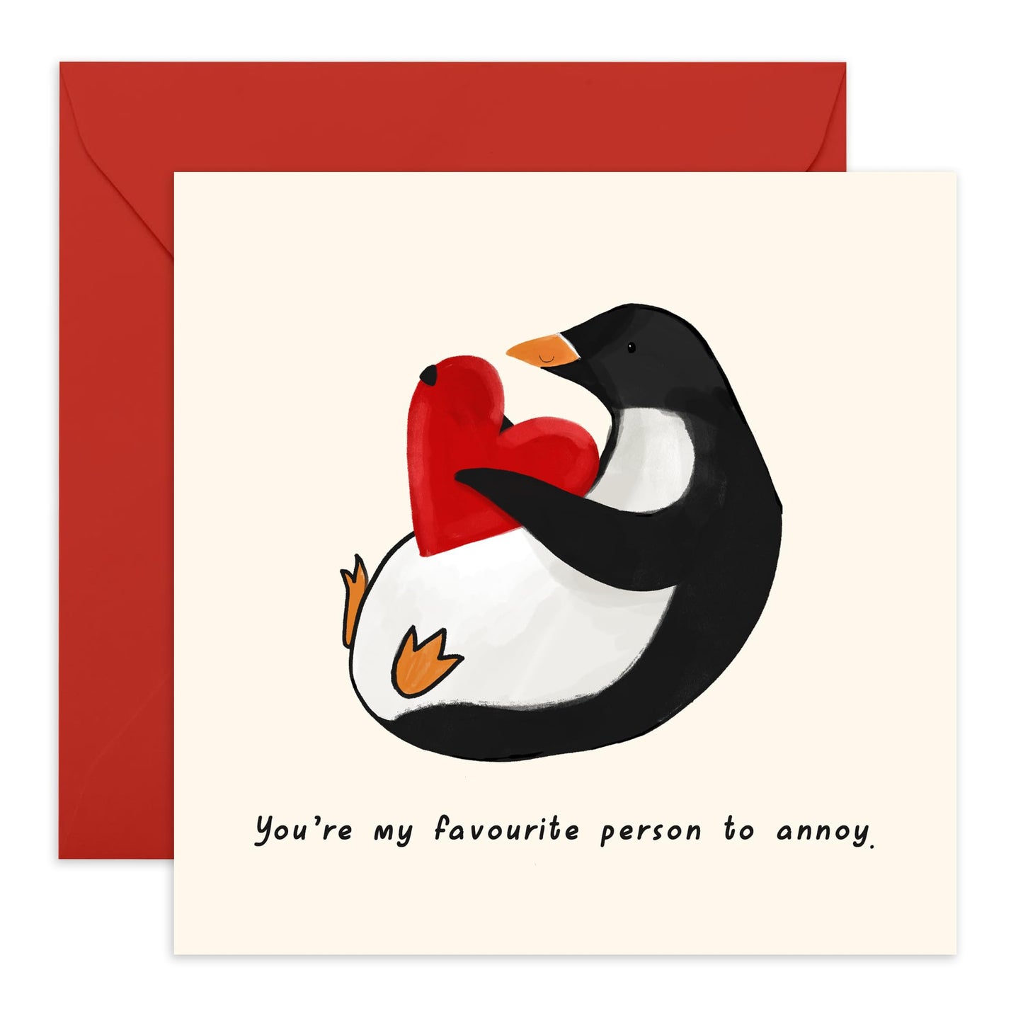 Valentines Card For Girlfriend Boyfriend Partner - Favourite Person To Annoy Penguin - Wedding Anniversary Card For Husband Wife - Romantic Card For Him Her - Comes With Fun Stickers By Central 23