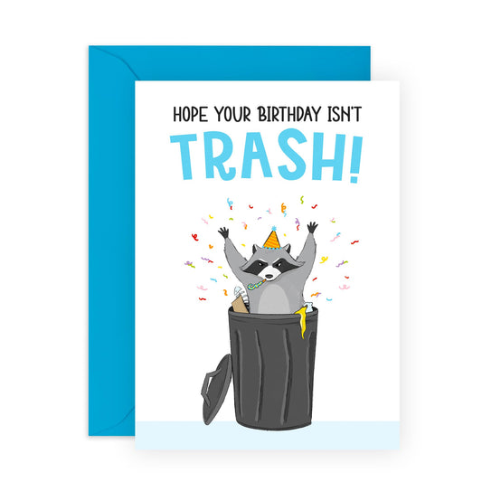 Birthday Cards For Him Her - Hope Your Birthday Isn't Trash Raccoon - Birthday Cards For Mum Dad - Gift From Friend - Greeting Cards For Sister Brother - Friend- Comes With Stickers - By Central 23
