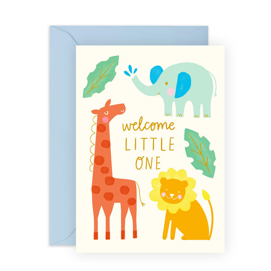 Charming Greeting Card - 'WELCOME BABY SAFARI' - Perfect for Celebrating the Arrival of a New Baby with a Fun Safari Theme - Ideal for Baby Showers or Announcements - Comes with Stickers by Central 23