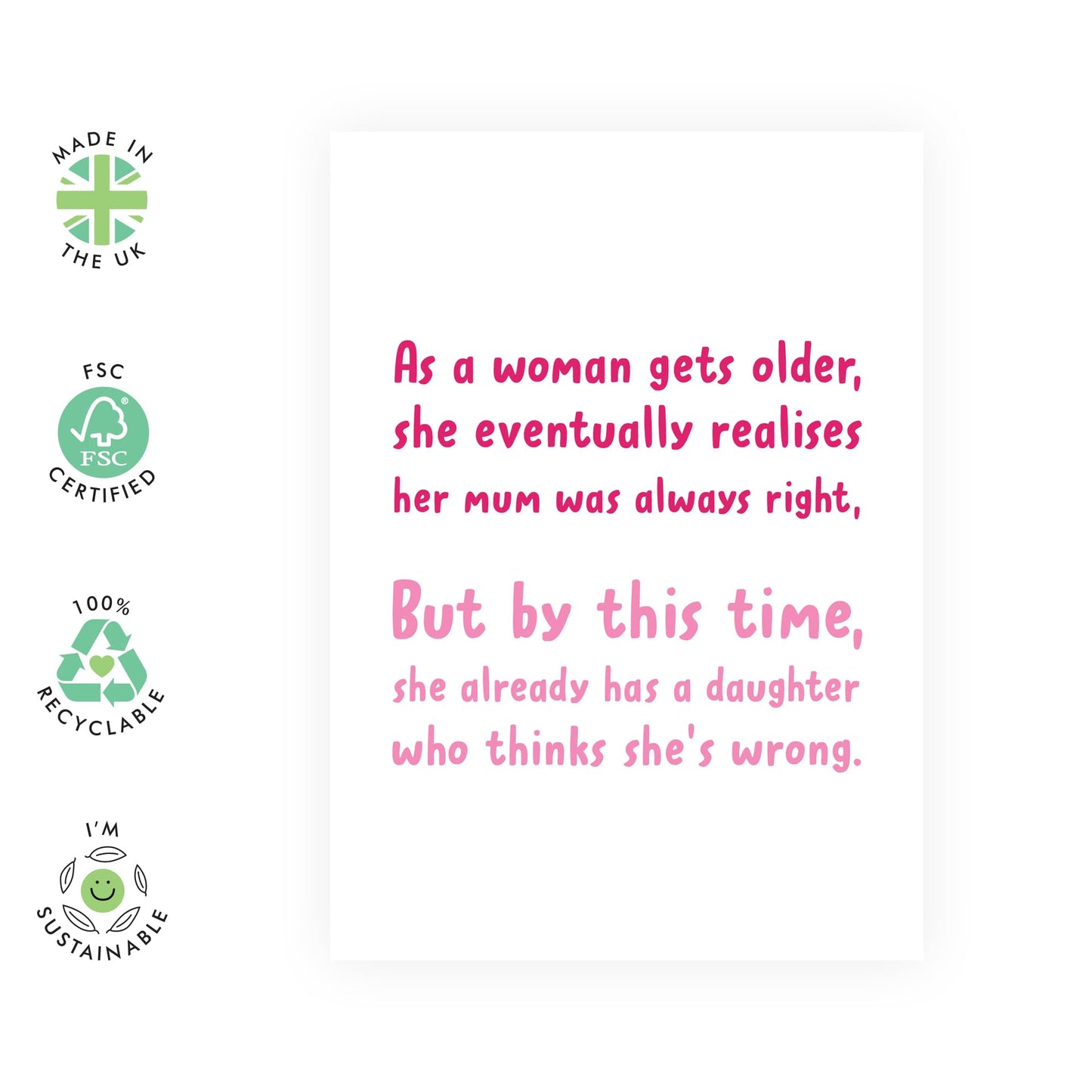 Mum Birthday Card From Daughter - Mum Was Always Right - Mothers Day Card For Daughter - Funny Gifts For Women Mummy Nan - Comes With Stickers - By Central 23
