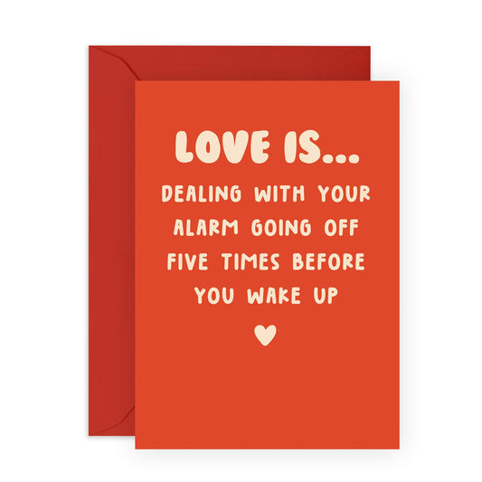 Hilarious Anniversary Day Card - 'Love is Alarm Going Off' - Valentines Gifts for Wife, Husband, Girlfriend, Boyfriend, Partners, Couples - Define Love - Comes with Fun Stickers