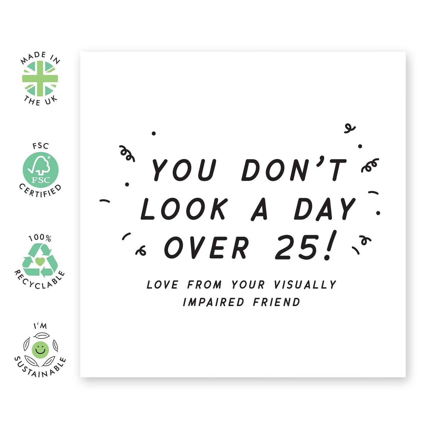 Birthday Cards For Friends - You Don't Look A Day Over 25 - Happy Birthday Card For Her Him - 25th Bday Card Men Women - Twenty-five Year Old Gifts For Sister - Comes With Stickers By Central 23
