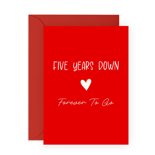Romantic 5th Anniversary Card - 'Five Year Anniversary Red Heart' - Gifts for Him, Her, Wife, Husband, Babe, Hun, Girlfriend, Boyfriend - Classic Red for Women Men - Comes with Fun Stickers