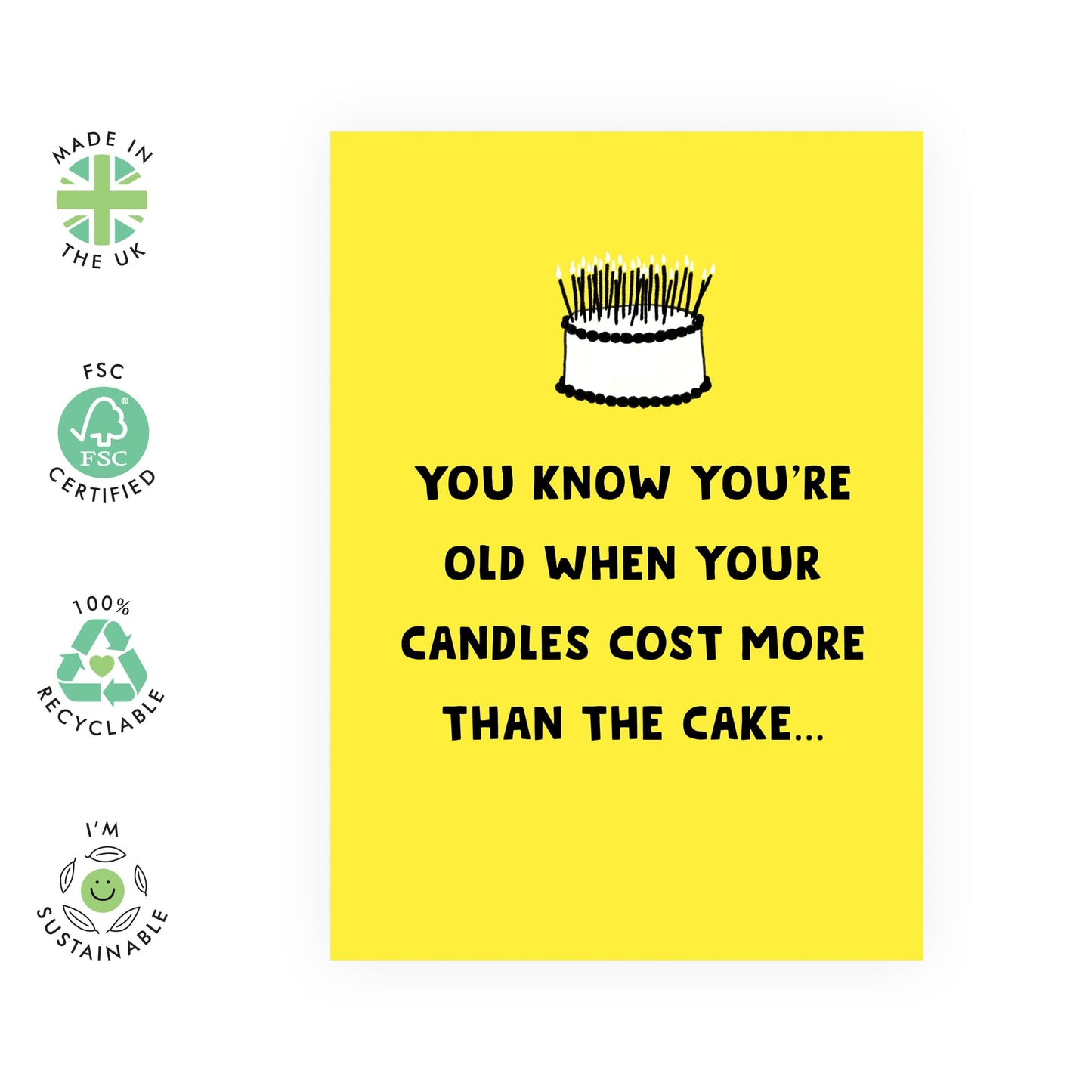 Funny Birthday Card For Men - Candles Cost More Than The Cake - Humorous Greeting Cards For Women - Brother Sister Birthday Card - For Mum Dad - Comes With Stickers - By Central 23