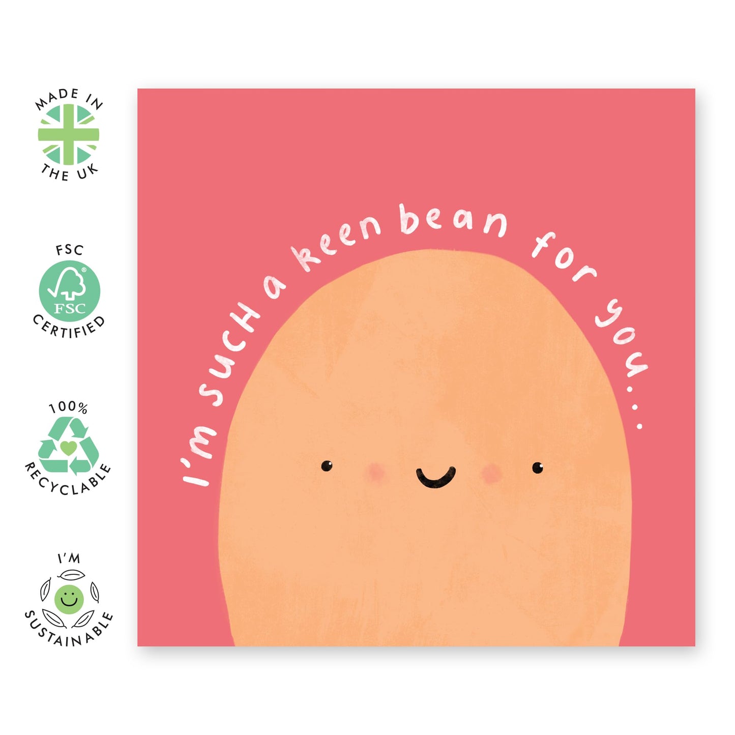 Cute Love Card for Him Her – "I’m Such a Keen Bean" – Adorable Pun Anniversary or Valentines Day, Greeting for Boyfriend, Girlfriend, Husband, Wife, Partner, Couples, Loved One – Comes with Stickers