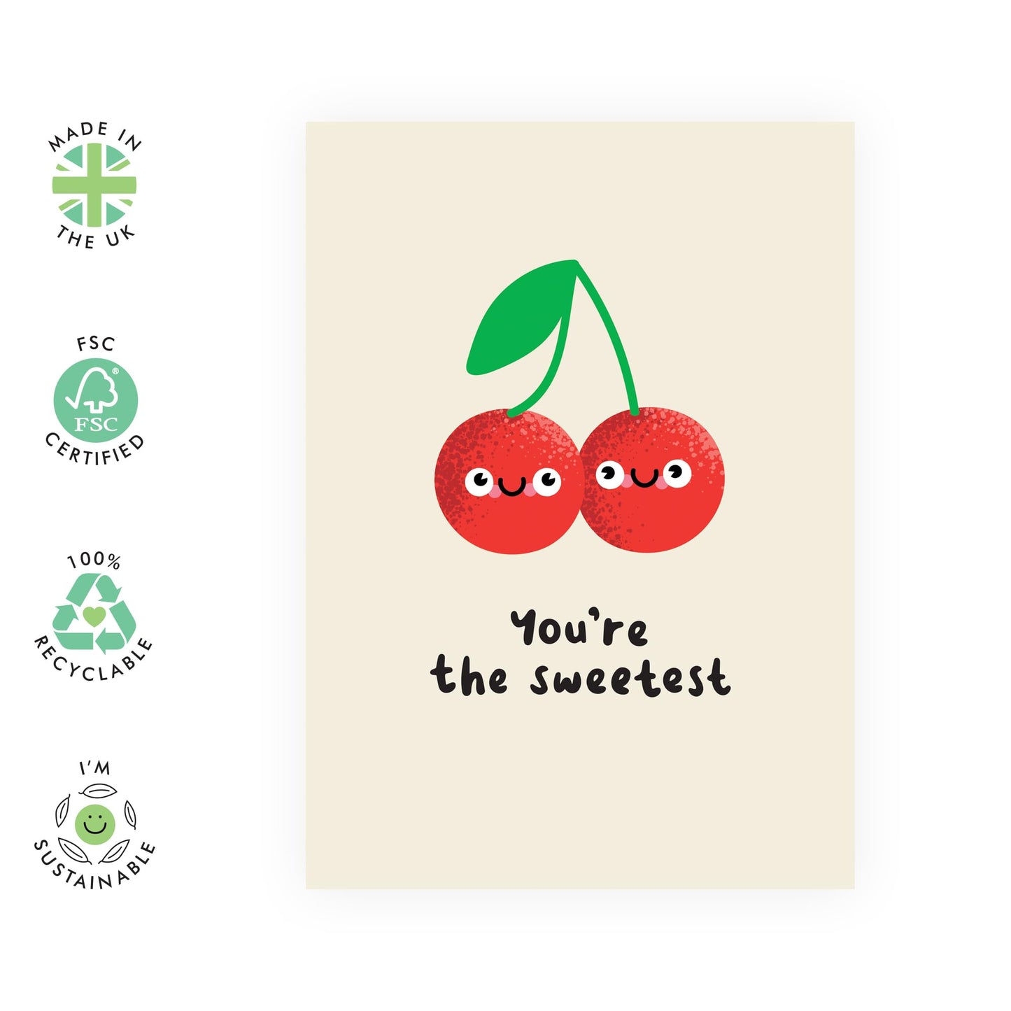 Charming Greeting Card - 'SWEETEST CHERRY' - Perfect for Celebrating Special Muments and Affection - Ideal for Him, Her, Friends, Family, and Anyone You Hold Dear - Comes With Stickers By Central 23