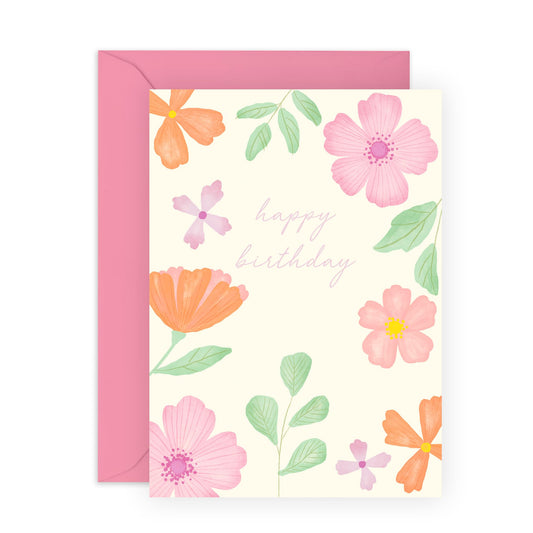 Blooming Flowers Birthday Card - 'HBD Pink Pastel Florals' - Gifts for Her, Women, Colleagues, Coworker, Sister - Colourful - Comes with Fun Stickers