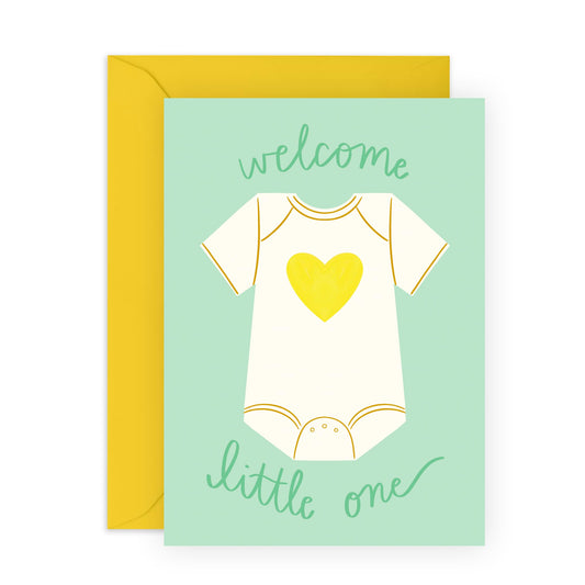 Greeting Card - 'WELCOME LITTLE ONE ONSIE' - Perfect for Celebrating the Arrival of a New Baby with a Cute Onesie Theme - Ideal for Baby Showers or Announcements - Comes with Stickers by Central 23