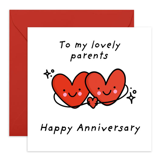 Hearts Anniversary Card For Mum and Dad - 'Lovely Parents' - Gifts for Mother, Father, Mummy, Daddy, Family - Sweet Presents for Them - Comes with Fun Stickers