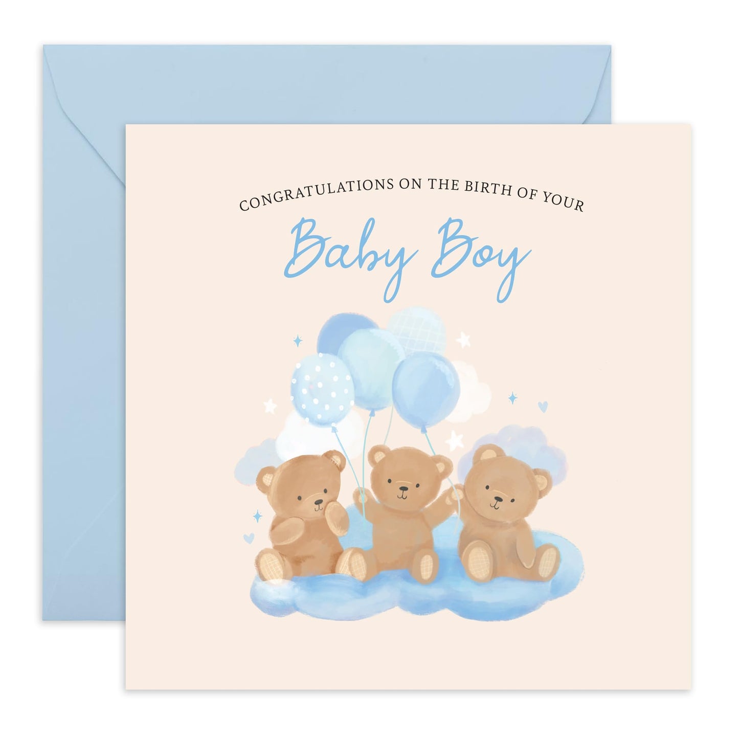 Gender Reveal Card - 'Congratulations Baby Boy Teddy' - Gifts for Friends, Colleagues, Co-workers, Bruv, Brother, Sister - New Born Baby - Comes with Fun Stickers