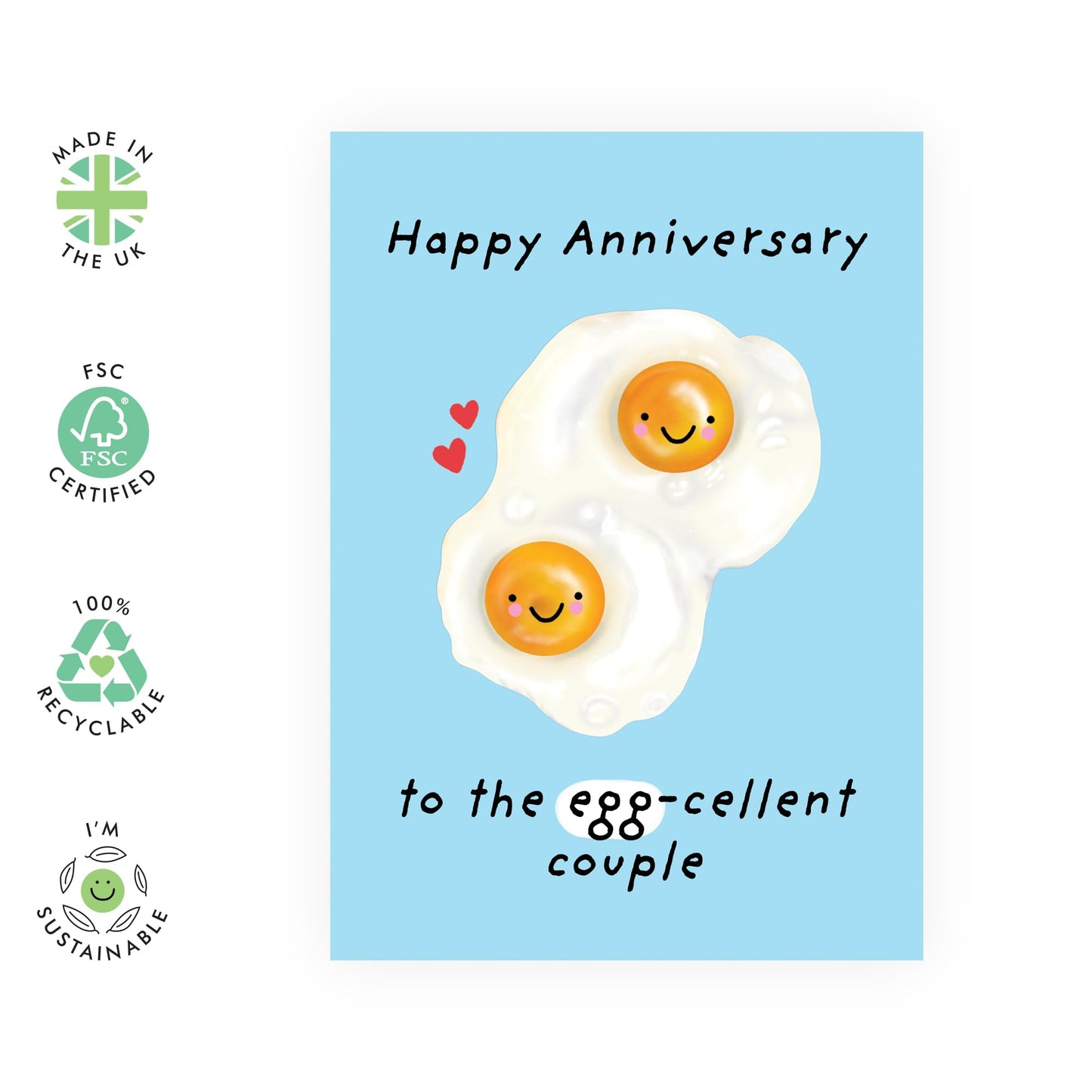 Cute and Fun Anniversary Card For Them - 'Egg-celent Couple' - Gifts for Friend, Brother, Sister, Son, Daughter, Women, Men, Colleagues - Sweet Message - Comes with Fun Stickers