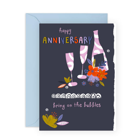 Anniversary Card For Husband Wife - Anniversary Floral Bubbles - Wedding Anniversary Card For Mum Dad - Gift For Daddy Mummy - Comes With Stickers - By Central 23