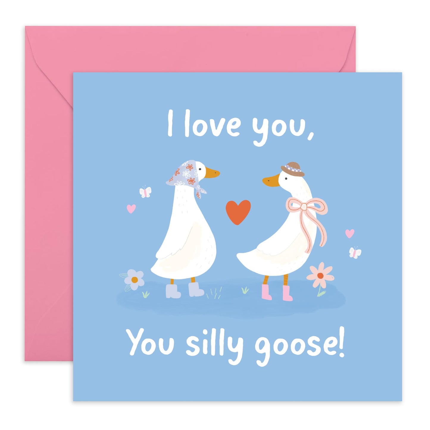 Love Card Adorable Geese - 'I Love You Silly Goose' - Gifts for Her, Him, Husband, Wife, Girlfriend, Boyfriend, Babe - In Love - Comes with Fun Stickers