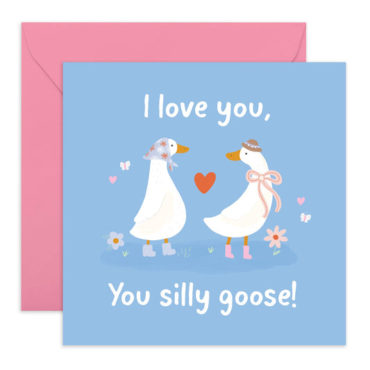 Love Card Adorable Geese - 'I Love You Silly Goose' - Gifts for Her, Him, Husband, Wife, Girlfriend, Boyfriend, Babe - In Love - Comes with Fun Stickers