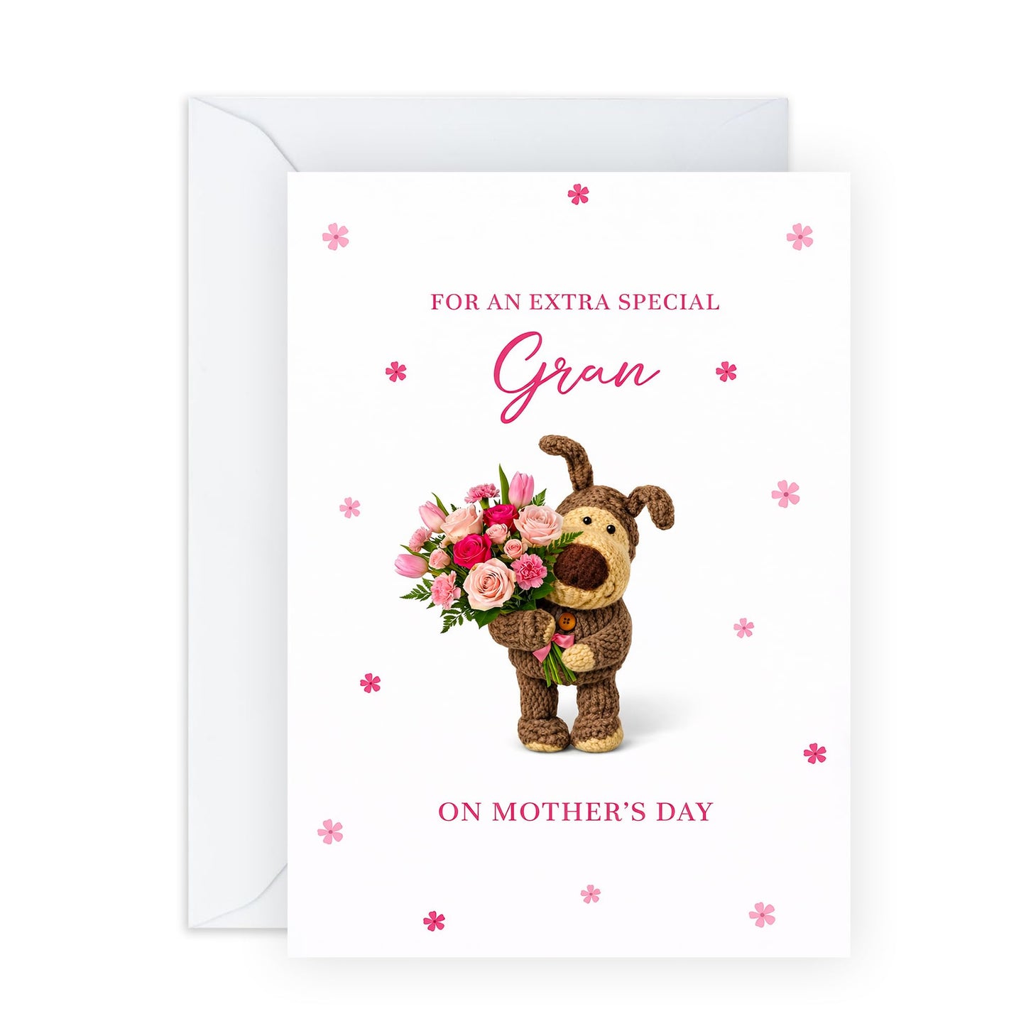 Mother’s Day Card for Gran - ‘For an Extra Special Gran’ Greeting Card - Cute Puppy with Flower Bouquet Design - Thoughtful Keepsake for Grandma - Made in UK - Includes Premium White Envelope