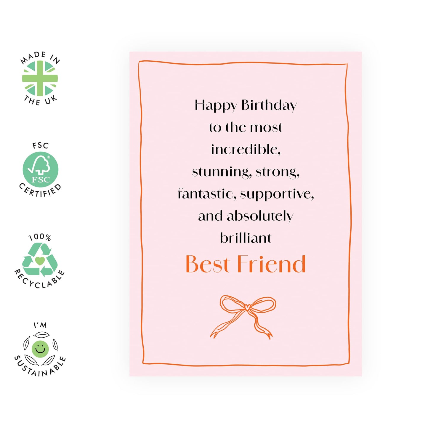 Friend Birthday Cards For Women - Incredible Best Friend Pink - Sweet Birthday Cards - Friendship Cards For Best Friend - Gifts For Her Him - Comes With Stickers - By Central 23