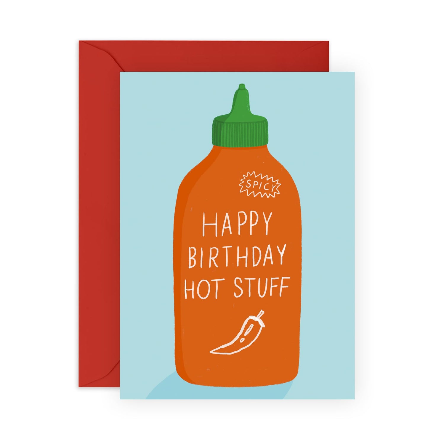 Cool Happy Birthday Card - 'Happy Birthday Hot Stuff' - Gifts for BFF, Bestie, Best Friend, Girlfriend, Boyfriend, Wife, Husband, Mate - Chili Sauce - Comes with Fun Stickers