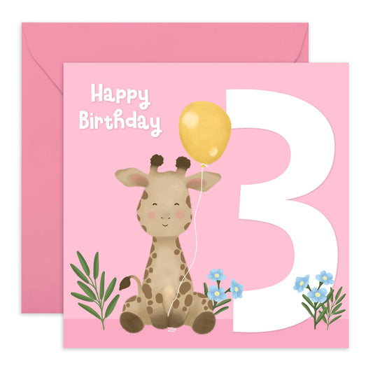 3rd Birthday Card Girl - Happy Third Birthday Card For Kids - Baby Milestone Age Three - Cute Animals Elephant Third Bday - Gifts For Niece Granddaughter - Comes With Fun Stickers - By Central 23