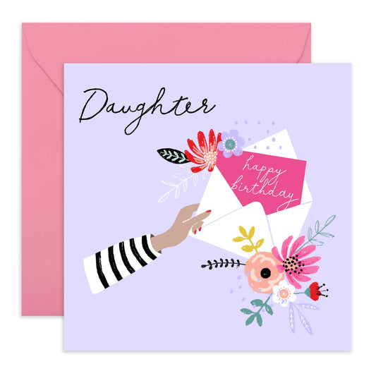 Purple Birthday Card For Daughter - Flowers And Envelopes - Happy Birthday Greeting Cards And Envelopes For Women Female Teens - Trendy Gifts For Girls - Comes With Cute Stickers By Central 23