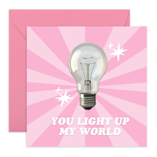 Creative & Cute Anniversary Card - 'You Light Up My World' - Smiles for Wife, Husband, Girlfriend, Boyfriend, Parents, Crush, Friend - Sweet Messages - Comes with Fun Stickers