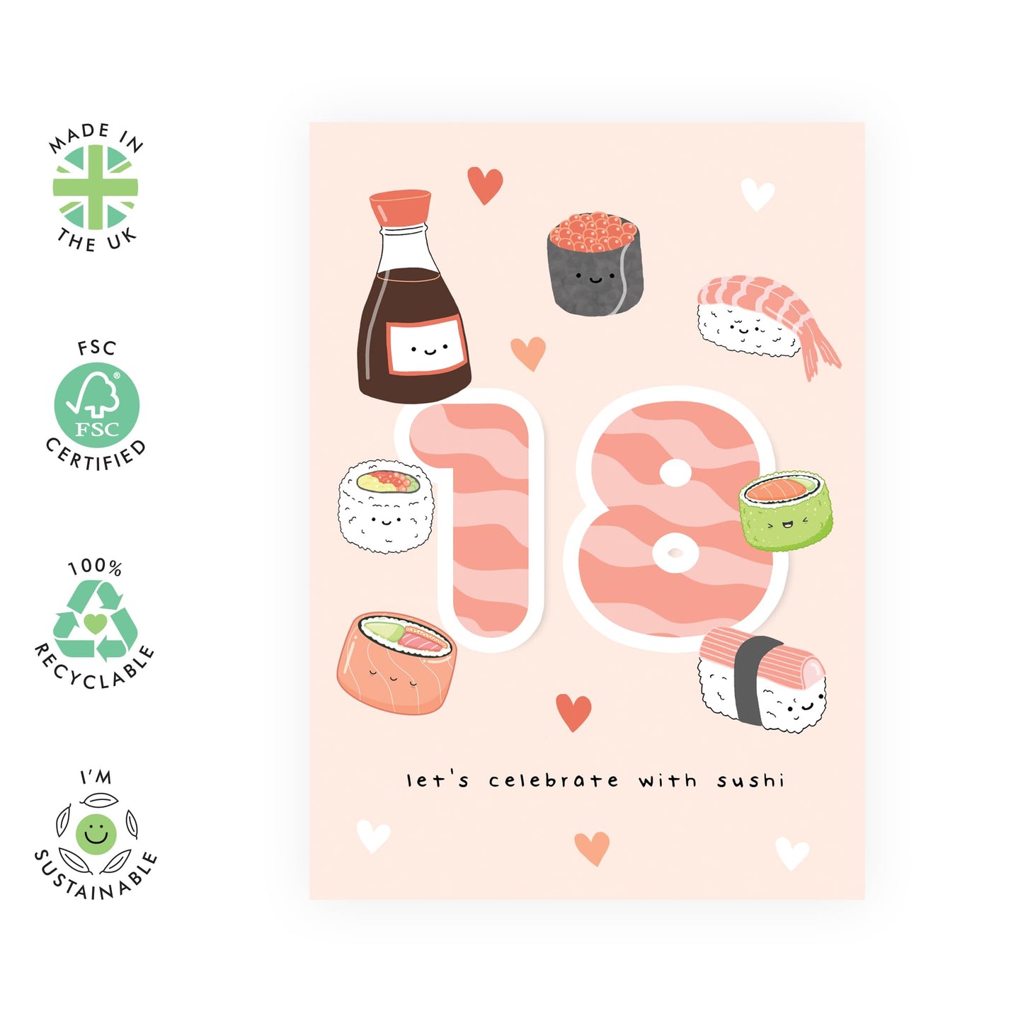 18th Birthday Card - Sushi Birthday Age 18 - Happy Eighteenth Birthday Cards - 18 Year Old Gifts For Best Friend Women Him Her - Comes With Fun Stickers - By Central 23