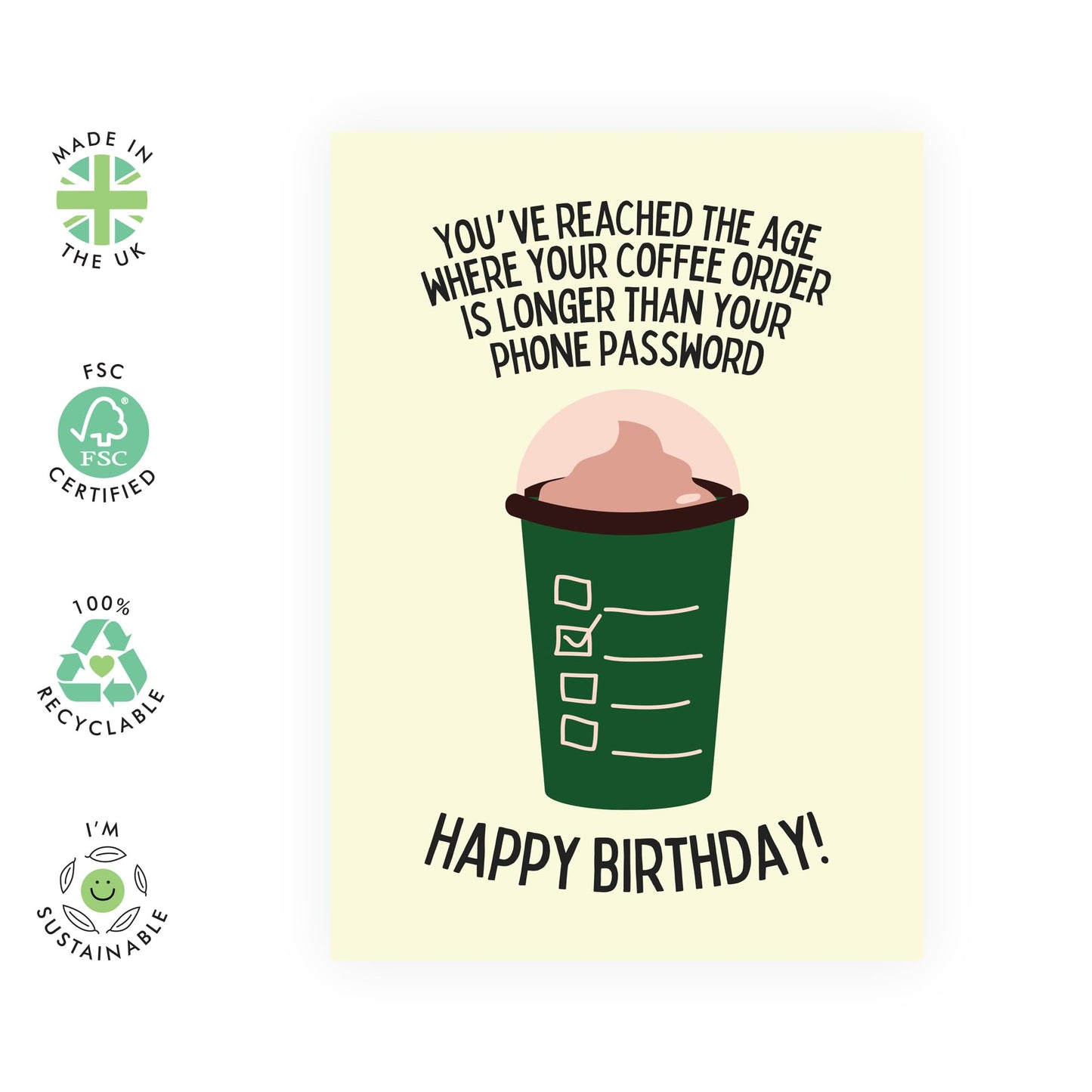 Funny Birthday Card - 'COFFEE ORDER LONGER THAN PASSWORD' - Add some Humor to Their Special Day with This Playful Message - Perfect for Coffee Lovers - Includes Envelope and Stickers by Central 23