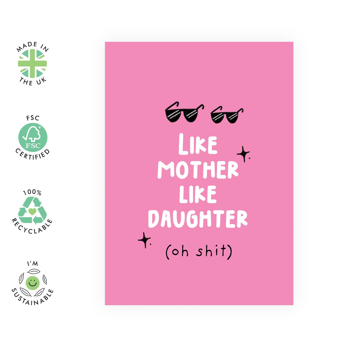Mum or Daughter Birthday Card - Like Mother Like Daughter - Humorous Mother's Day Card - Gifts for Her, Ma, Mama, Mummy, Mam, Parent, Women, Girls - Comes With Fun Stickers