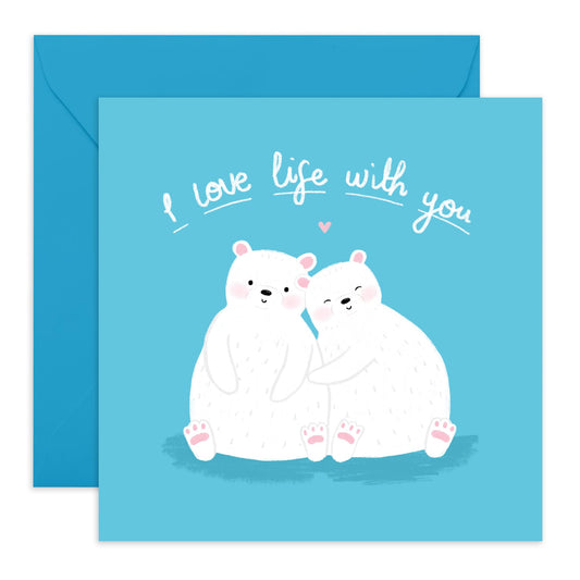 Wedding Anniversary Card For Husband - Love Life With You - Polar Bears Valentine's Card For Couple - Wife Anniversary Card - Sweet I Love You Gifts For Him Her - Comes With Stickers By Central 23