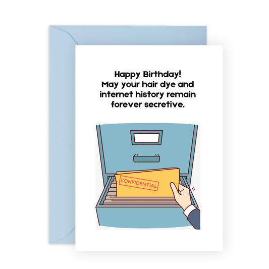 Funny Birthday Card - 'FOREVER SECRETIVE' - Celebrate with a Fun Nod to Keeping Secrets and Adding a Touch of Intrigue - Includes Envelope and Stickers by Central 23
