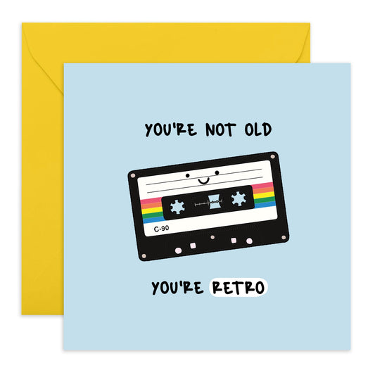 Greeting Card - 'RETRO - YOU'RE NOT OLD YOU'RE RETRO' - Perfect for a Fun and Vintage Touch to Birthday Celebrations - Ideal for Him Her Friends, Family, Colleagues - Comes With Stickers By Central 23