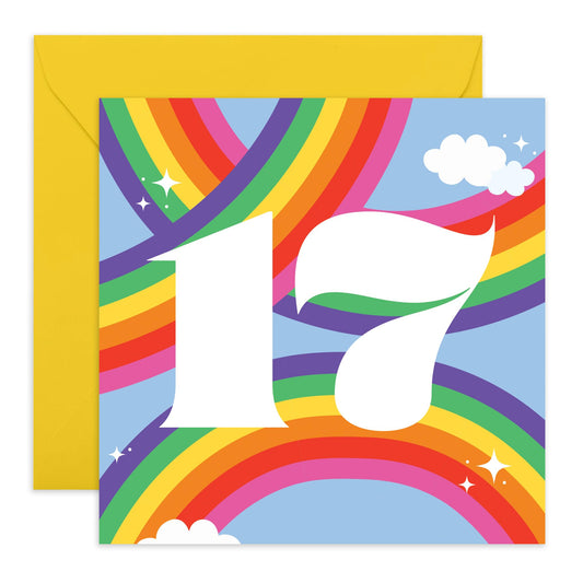 17th Birthday Cards For Kids - Rainbow Sky 17 - Girl Boy Birthday Card Seventeen Year Old - Happy Birthday Card Son Daughter Nephew Niece - Gifts For Him Her - Comes With Fun Stickers - By Central 23
