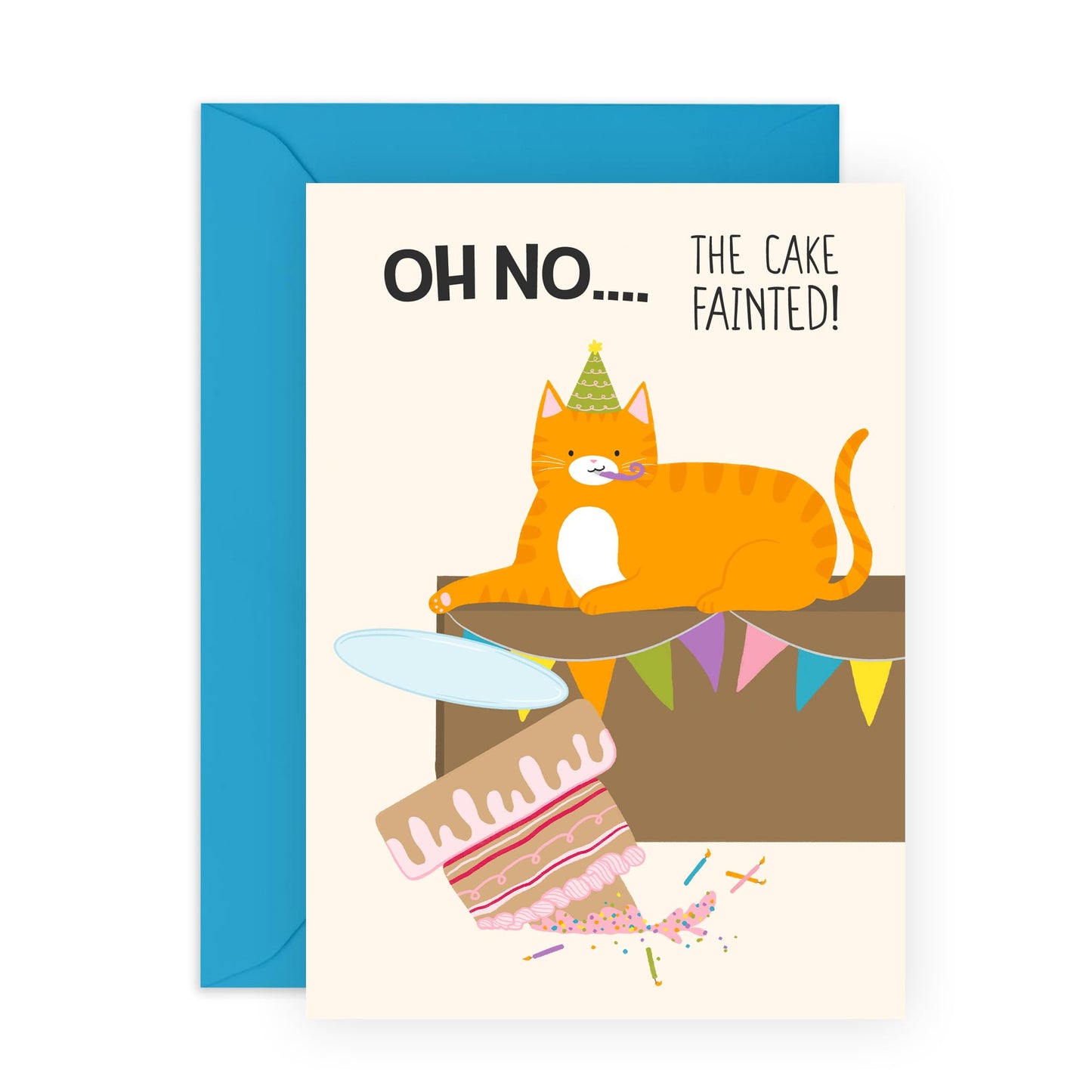 Adorable Birthday Card Cat - 'The Cake Fainted Cat' - Gifts for Cat Lovers, Pet Owners, Friends, Sister, Besties, BFF, Wife, Aunties, Her - Wasted Bday Cake - Comes with Fun Stickers