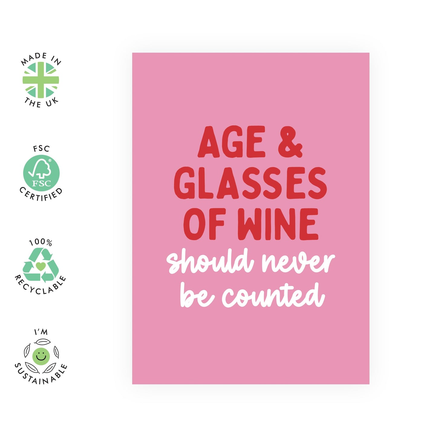 Funny Birthday Cards For Women - Age And Glasses Of Wine - Mum Birthday Card - Humorous Birthday Cards For Sister Auntie Nana - Friend Card - Comes With Stickers - By Central 23