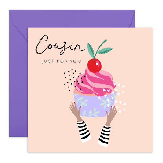 Greeting Cards For Cousin - Just For You Cupcake - Happy Birthday Greeting Cards And Envelopes For Her Ladies Female - Gifts For Women - Comes With Fun Stickers - By Central 23