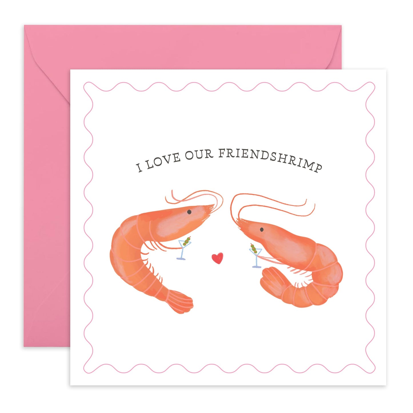 Thoughtful & Funny Friendship Card – “I Love Our FriendSHRIMP” – Gifts for Friends, BFF, Bestie, Mates, Buddy, Pal, Colleagues, Him, Her, Women, Men - Birthdays, Thinking Of You -Comes with Stickers