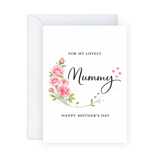Lovely Mother's Day Card – Pink Flowers – Cute Greeting for Mum Mother Mama Ma Mothering From Daughter Son Kids Husband Partner - Appreciation and Thank you -Comes with Stickers
