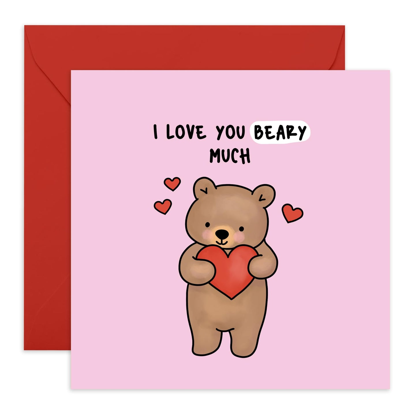 Sweet Greeting Card - 'I LOVE YOU BEARY MUCH' - Perfect for a Sweet & Adorable Touch to Any Occasion - Ideal for Him Her Wife Husband Boyfriend Girlfriend Family - Comes With Stickers By Central 23