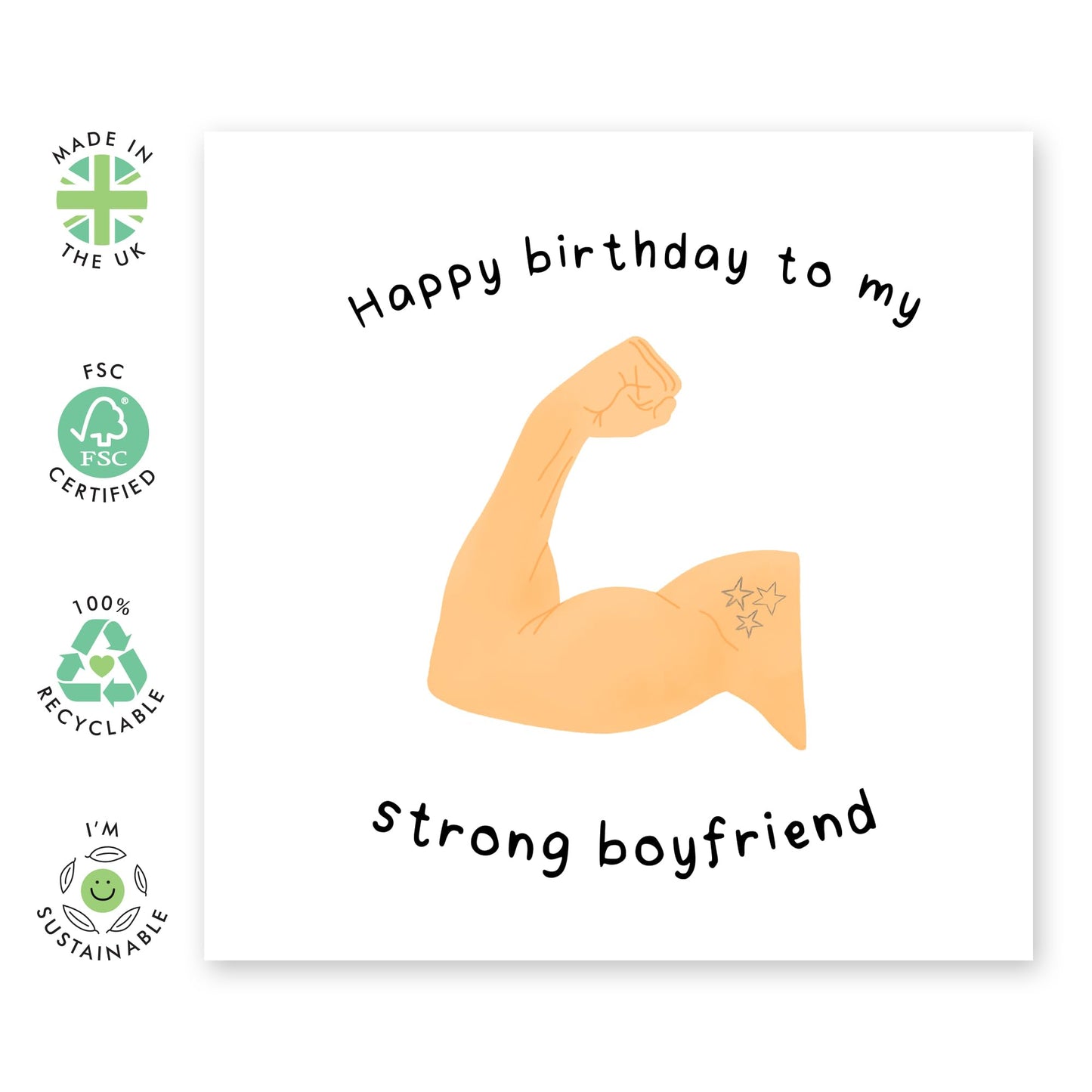 Birthday Card For Him & Gym Enthusiasts - 'Strong Boyfriend' - Gifts for Men, Boyfie, Babe, Darling, Guys, Boys from Girlfriend - Big Biceps - Comes with Fun Stickers