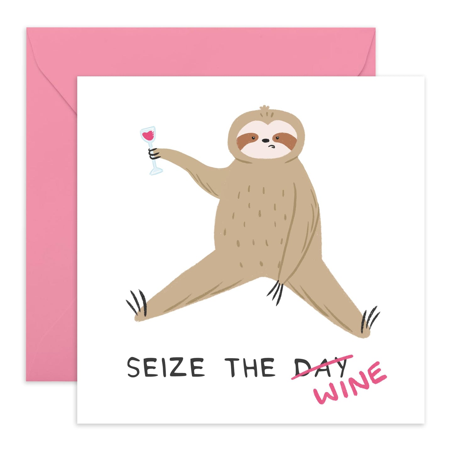 Sloth Birthday Card For Women Men - Seize The Wine Sloth - Funny Mothers Day Cards For Mum Aunt Nan - Greeting Cards For Sister Best Friend - Gifts For Her - Comes With Fun Stickers By Central 23