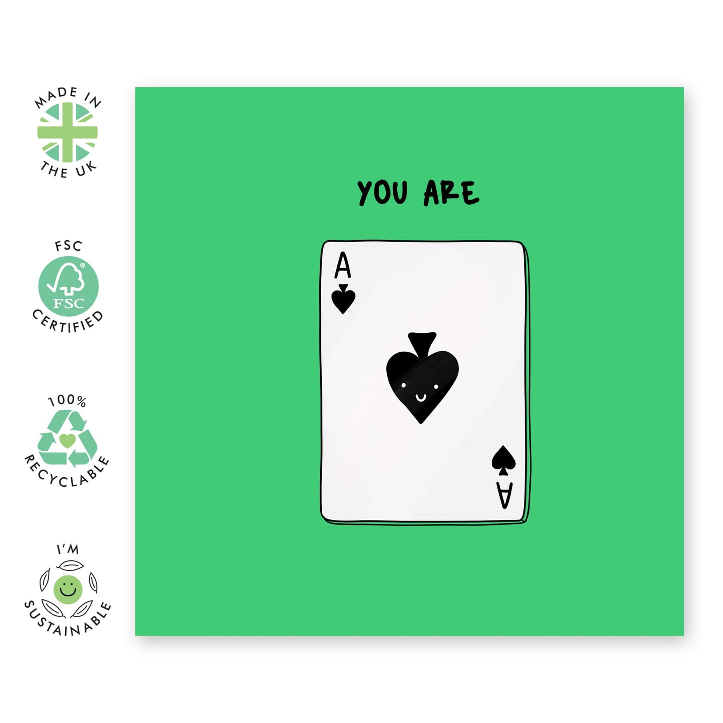 Quirky Greeting Card - 'YOU ARE ACE' - Perfect for Adding a Fun and Uplifting Touch to Any Occasion - Ideal for Him Her Friends, Family, Colleagues, Brother, Sister - Comes With Stickers By Central 23
