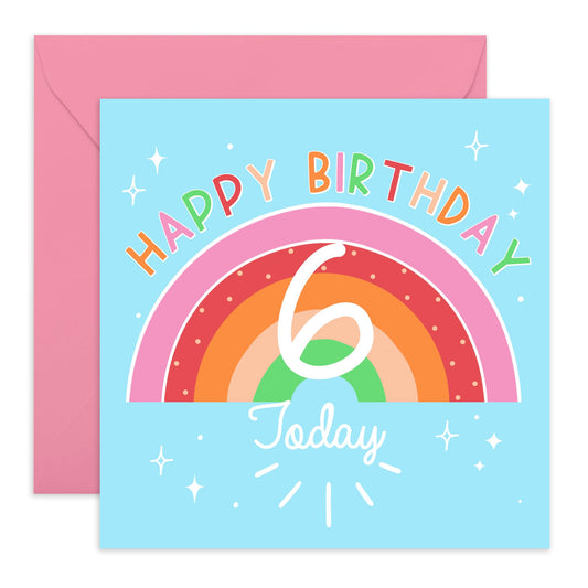 Rainbow Birthday Cards For Girls - Happy 6th Birthday Card For Daughter - Gifts For Her Six Year Old - Granddaughter Birthday Cards Age 6 - Comes With Fun Stickers By Central 23