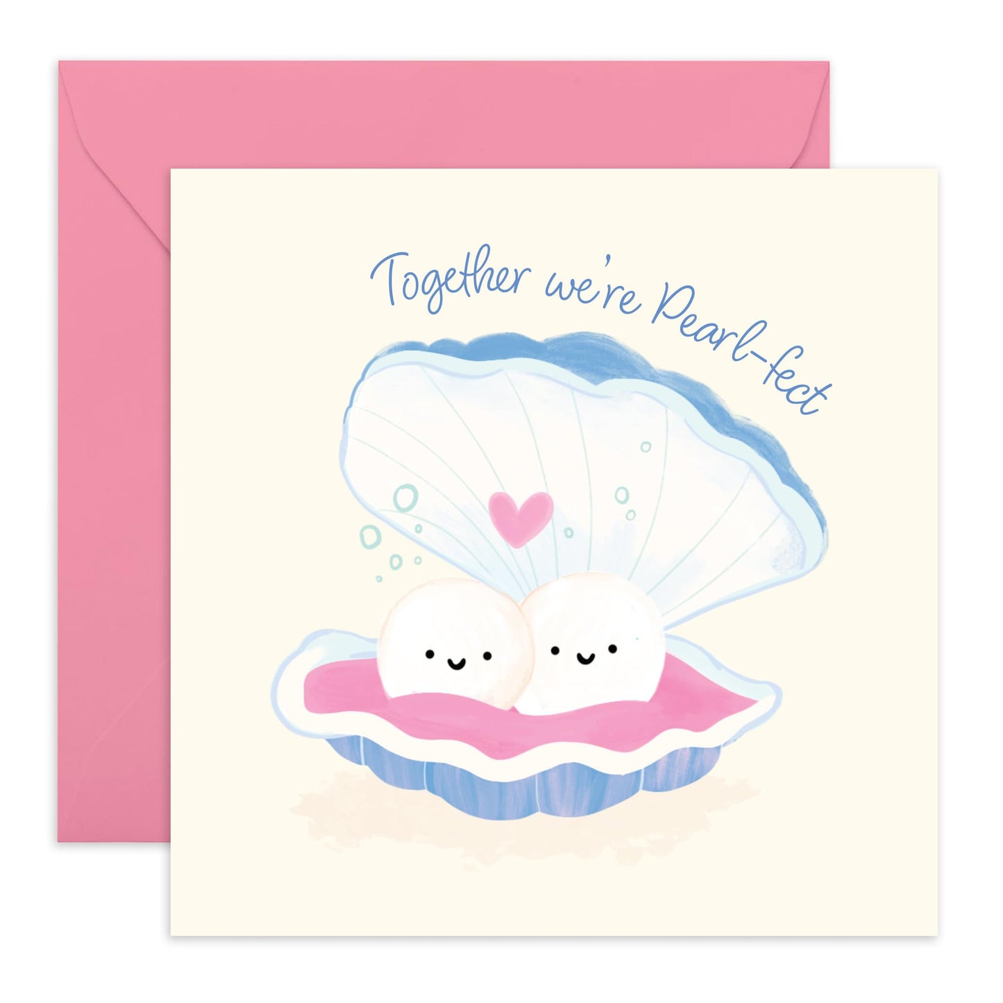 Cute Love Greeting Card - 'Together We're Pearlfect' - Sweet Message for Him, Her, Wife, Husband, Boyfriend, Girlfriend, Couples - Precious Pearl - Comes with Fun Stickers