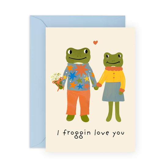 Sweet Frog Valentines Day Card – ‘I Froggin Love You’ – Gifts for Husband, Wife, Boyfriend, Girlfriend, Babe, Sweetheart, Hun, Lovebug, Other Half - ILY - Comes with Stickers